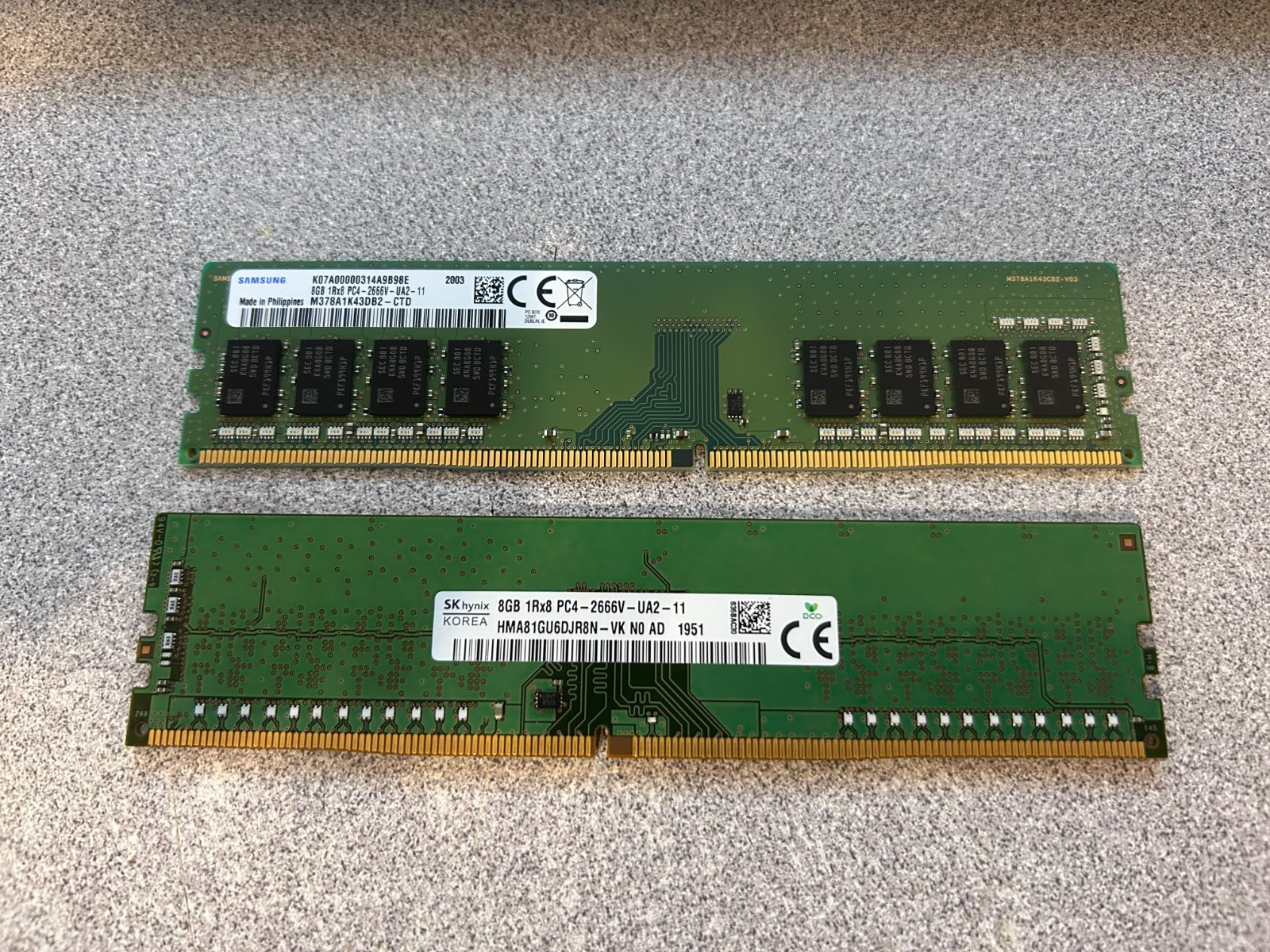 Lot of 16 GB (8 GB x 2 sticks) Samsung & SK hynix DDR4 PC4-2666V Desktop RAM