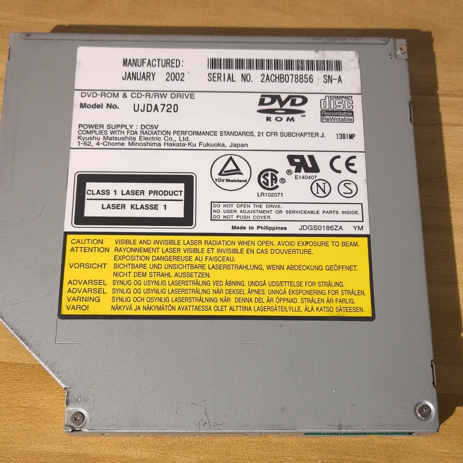 Kyushu Matsushita UJDA720 Internal Laptop IDE DVD-ROM CD-R/RW Drive Silver