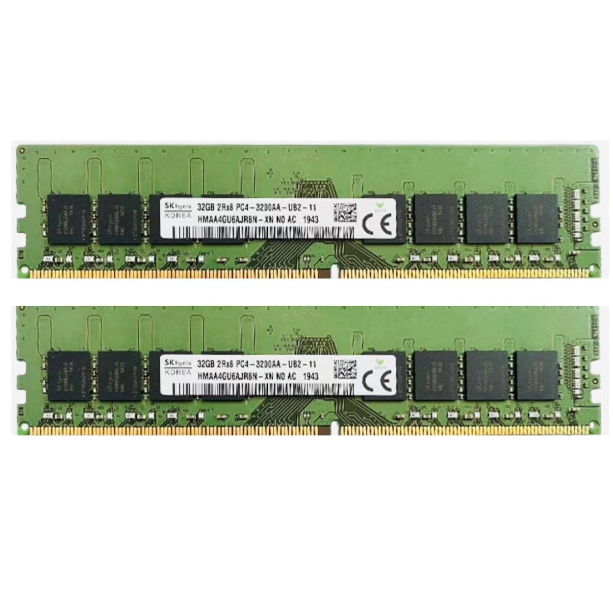 Hynix 64GB (2X32GB) DDR4 3200MHz PC4-25600 2RX8 UDIMM Memory Ram HMAA4GU6AJR8N
