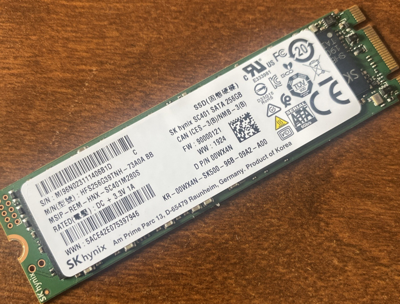 SK hynix SC401 256GB M.2 SATA SSD 2280 - HFS256G39TNH-73A0A BB - P/N 00WX4N