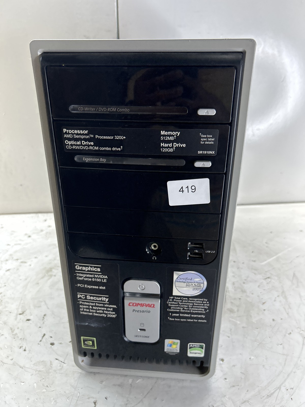 Compaq Presario SR1910NX AMD Sempron 3200+ 1800MHz 512MB NO HDD