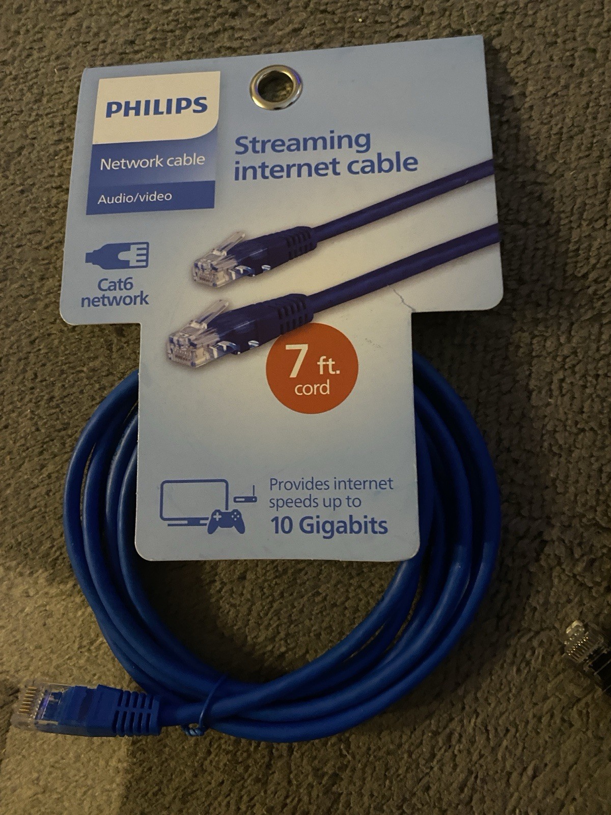 Phillips CAT6 Streaming Internet Cable 7ft Blue NEW