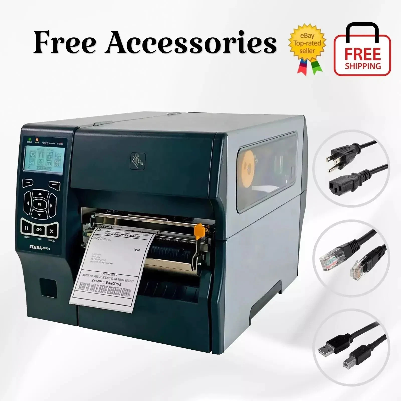 TESTED Zebra ZT420 Industrial 6" Wide Label Printer 300 dpi Peel LAN USB BT