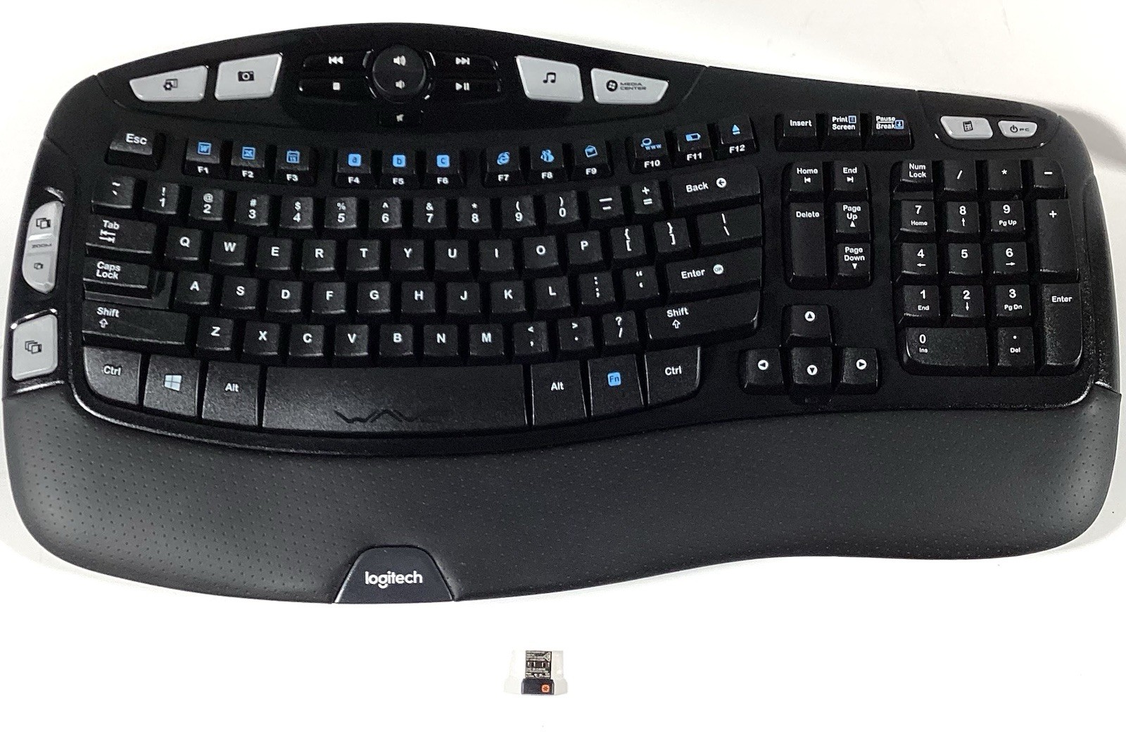 Logitech K350 Comfort Wave Wireless Keyboard with USB dongle tested Excellent