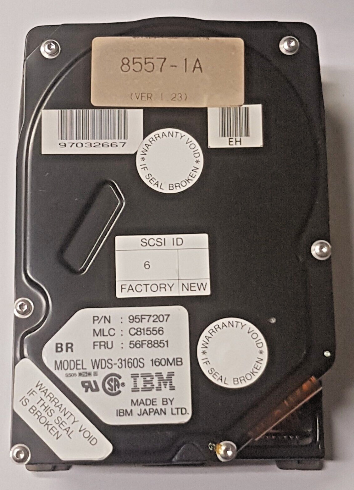 160MB IBM WDS-3160S P/N 95F7207 3600RPM SCSI 50pin HDD 3.5" Internal Hard Drive