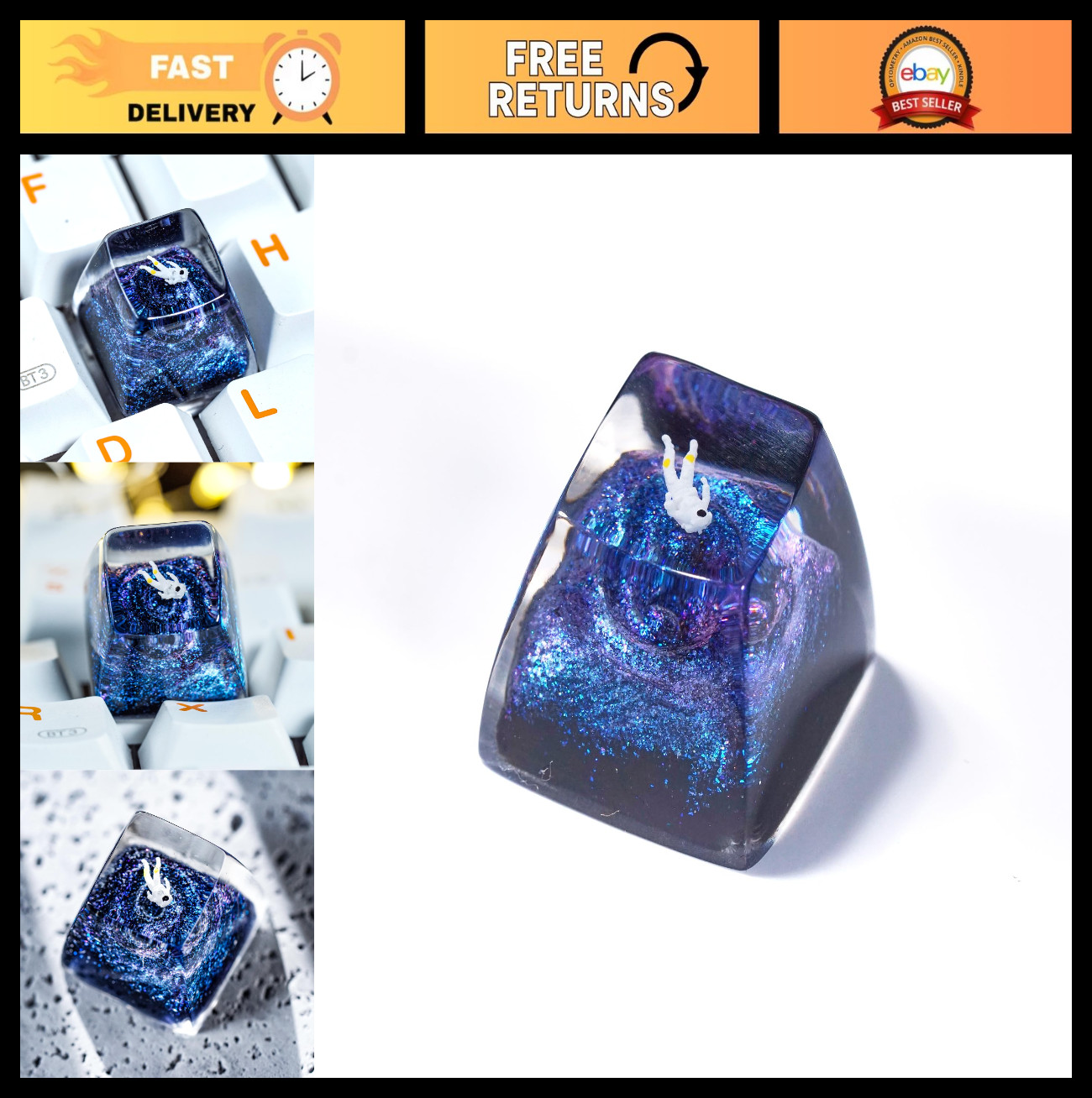 Aesthetic Dark Blue Galaxy Astronaut Keycap SA Profile Custom Artisan Keyboard C