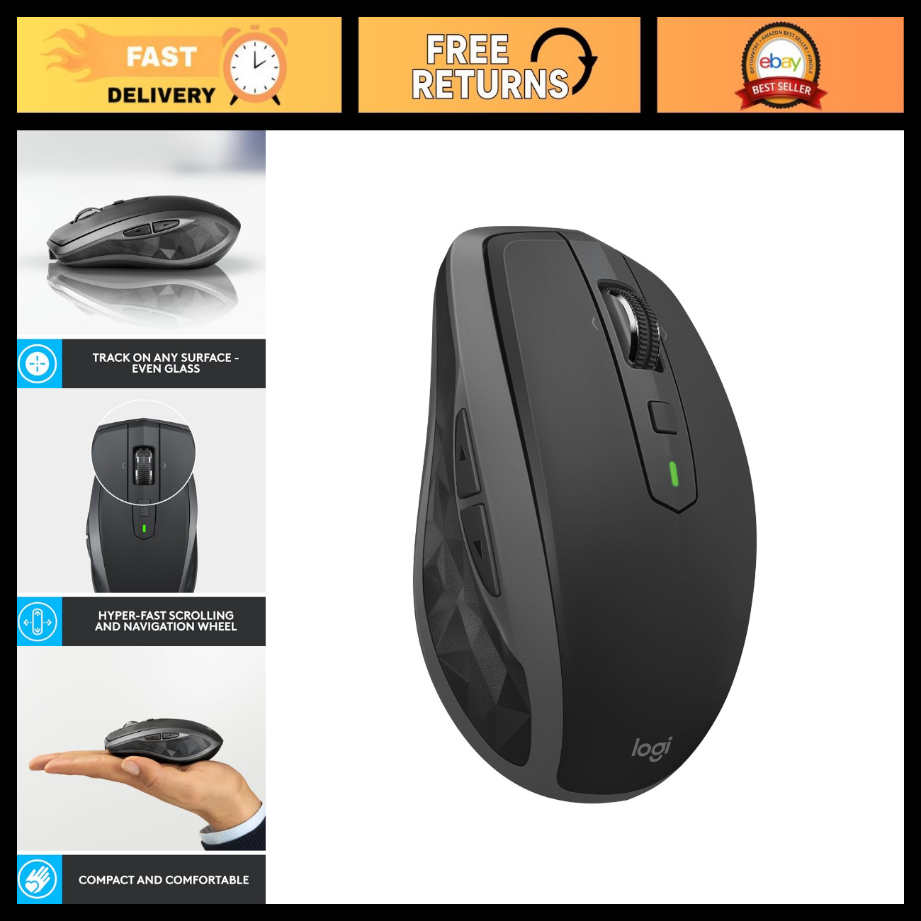 Compact Wireless Bluetooth Mouse, Ergonomic Design, Portable, Multi-Device Conne