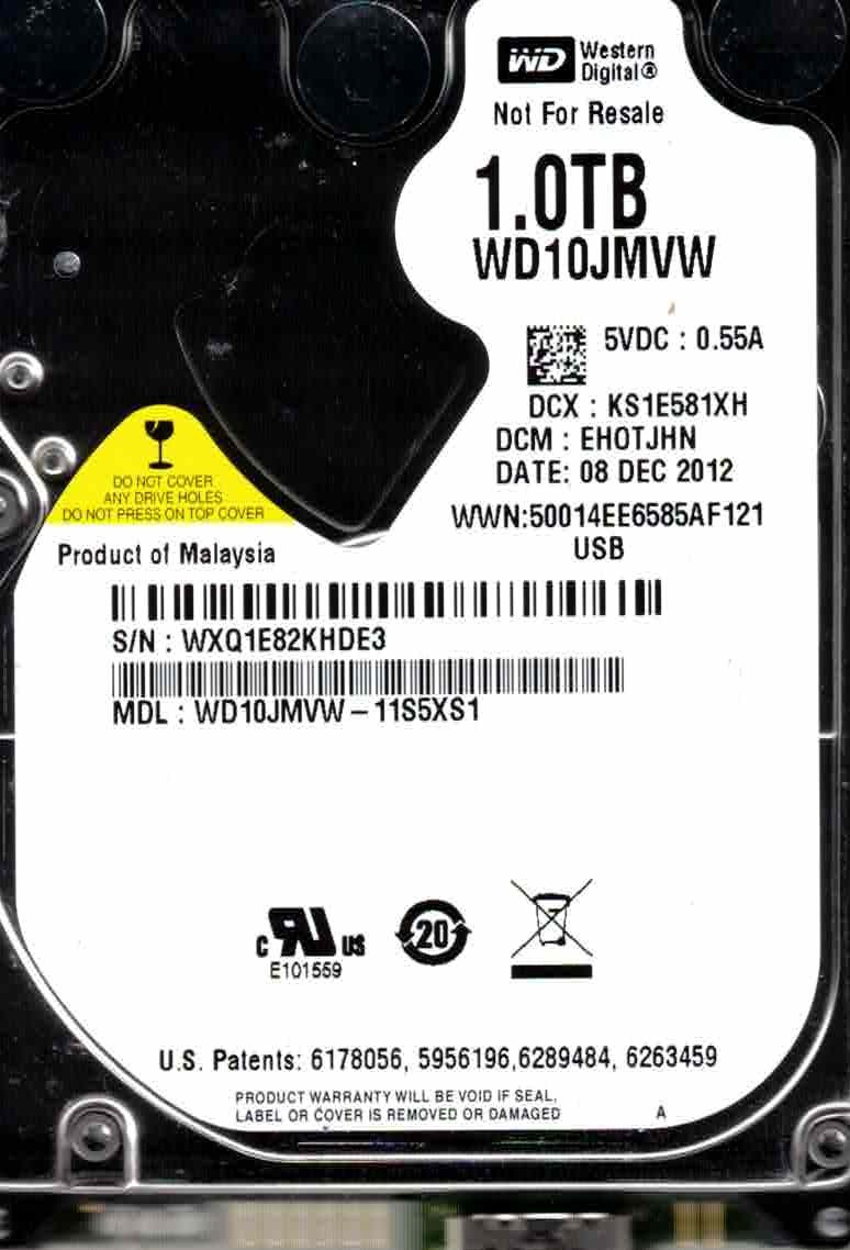WD10JMVW-11S5XS1,  EHOTJHN,  WESTERN DIGITAL USB3  1TB  WXQ1  DEC 2012