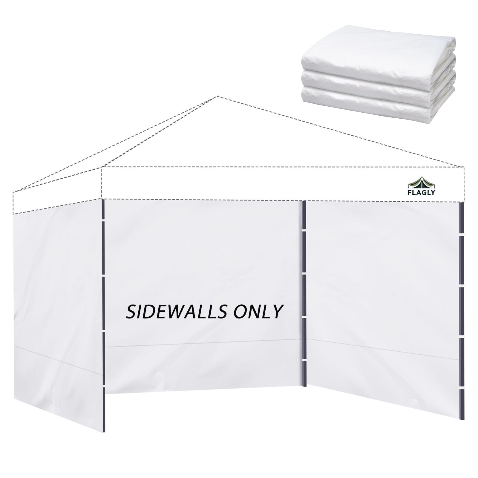 Instant Canopy Sidewalls for 10x10 Pop Up Tent, 10x10ft-3pcs, White 