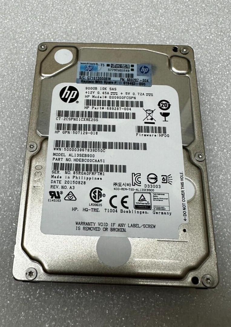 HP 689287-004 619463-001 900GB 10K SAS 6G DP 2.5"  HDD Dard Drive