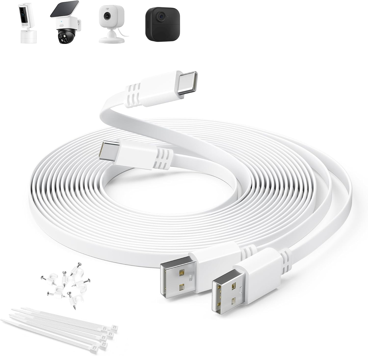 Flat USB C Extension Cable 20FT/2Pack,Extra Long USB A to USBC Power Charging Co