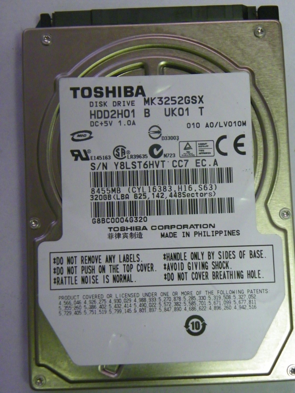 Toshiba MK3252GSX (HDD2H01 B UK01 T) 010 A0/LV010M Laptop 320GB 2.5" SATA HDD