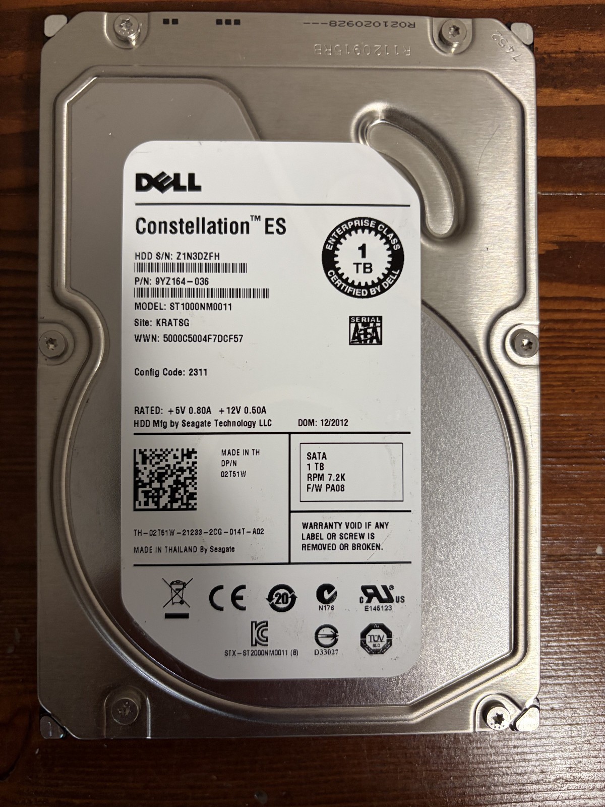 Seagate/DELL Constellation ES 1TB 7200RPM SATA 6Gb/s 64MB Cache 3.5-inch HDD