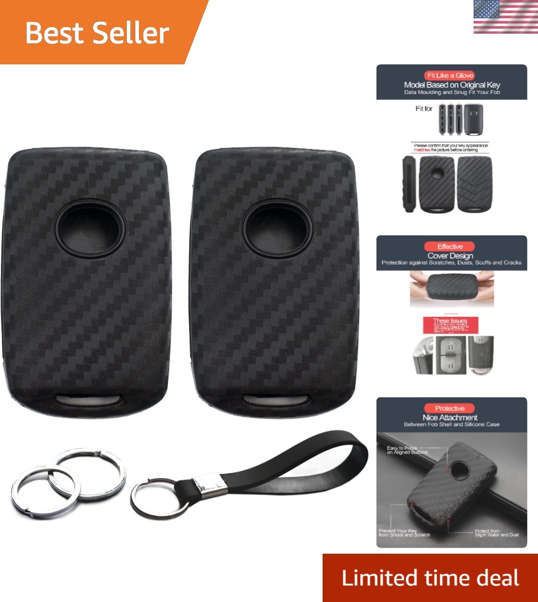 Stylish Mazda Key Fob Cover Case Set – Carbon Fiber Design, Keychain Included