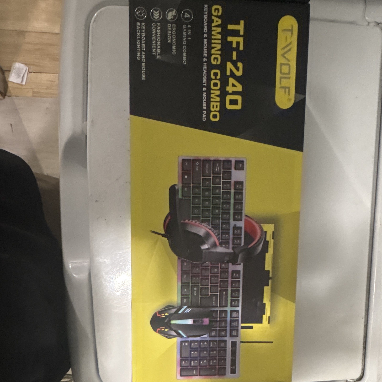 T-WOLF TF-240 Backlit Wired USB Gaming Combo: Keyboard Mouse Headset Pad