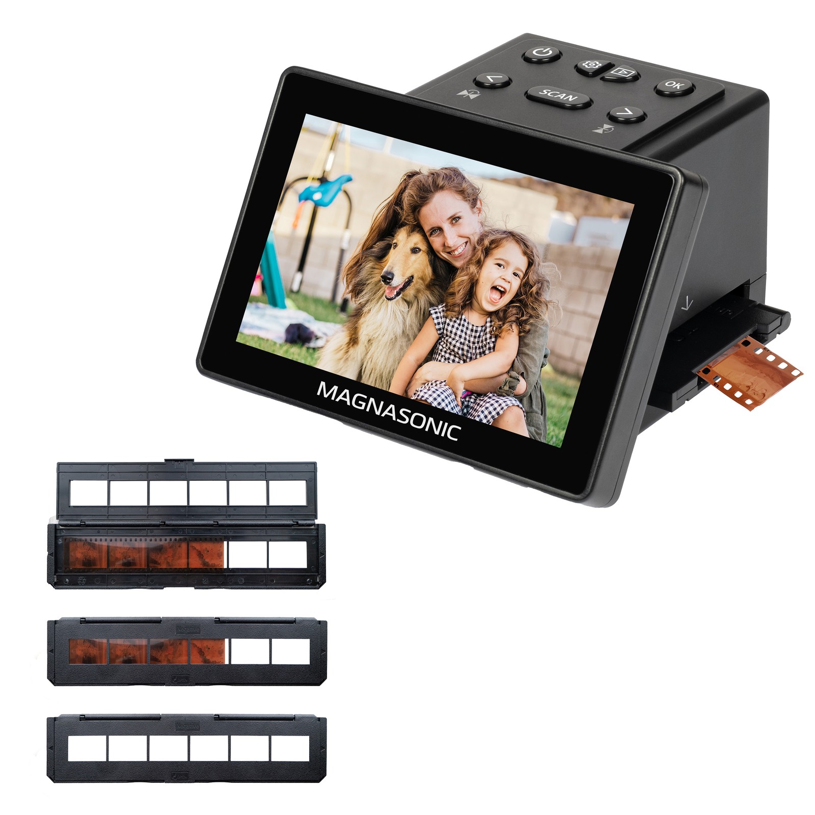 Magnasonic 25MP Film Scanner, 5" Display, Long Tray 35mm Negative Film Holders