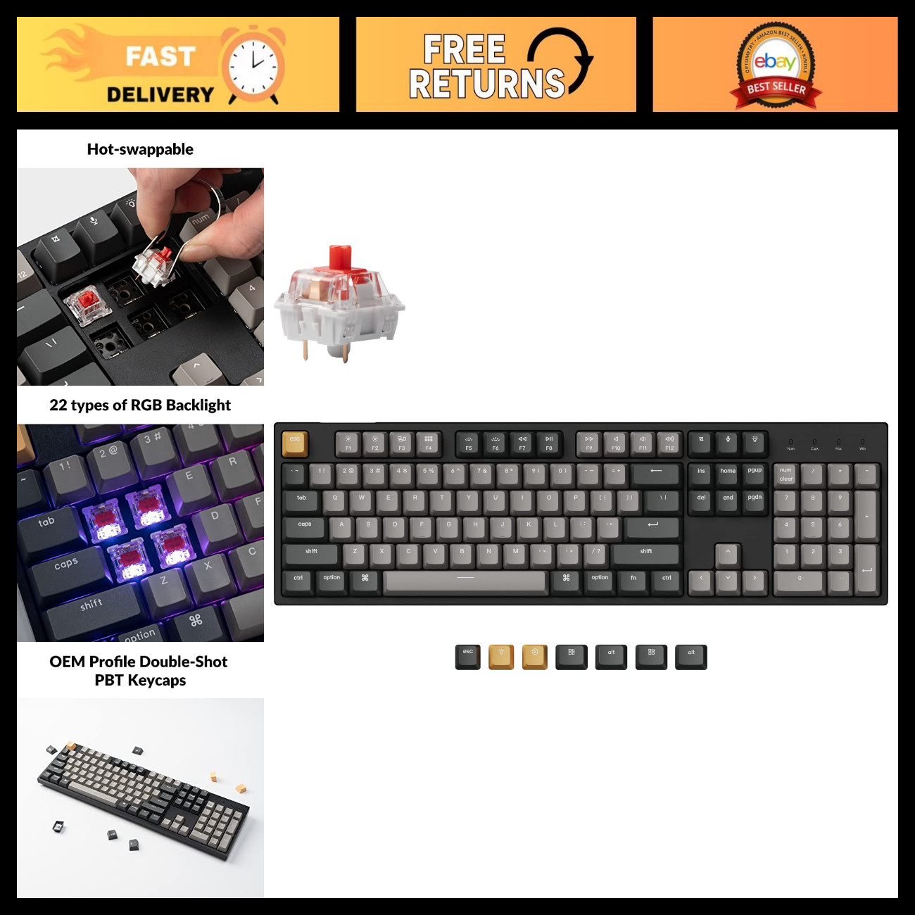 Custom Mechanical Keyboard, Full-Size Hot-Swappable, Wired Gaming Keyboard, RGB