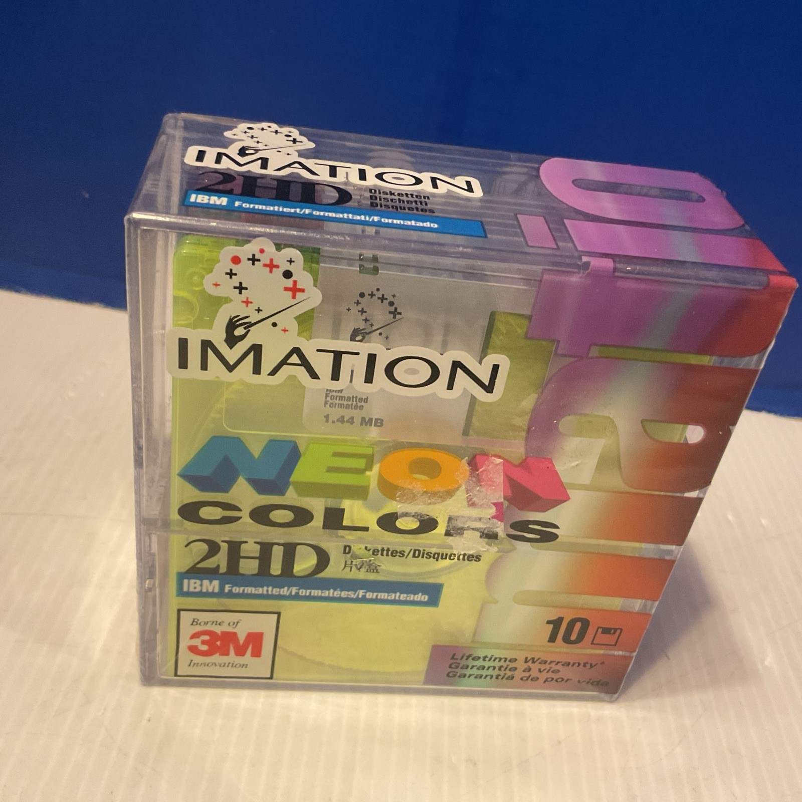 NEW IMATION 3.5" 2HD Neon 10 Pack Diskettes 1.44MB IBM Formatted. New. Sealed 