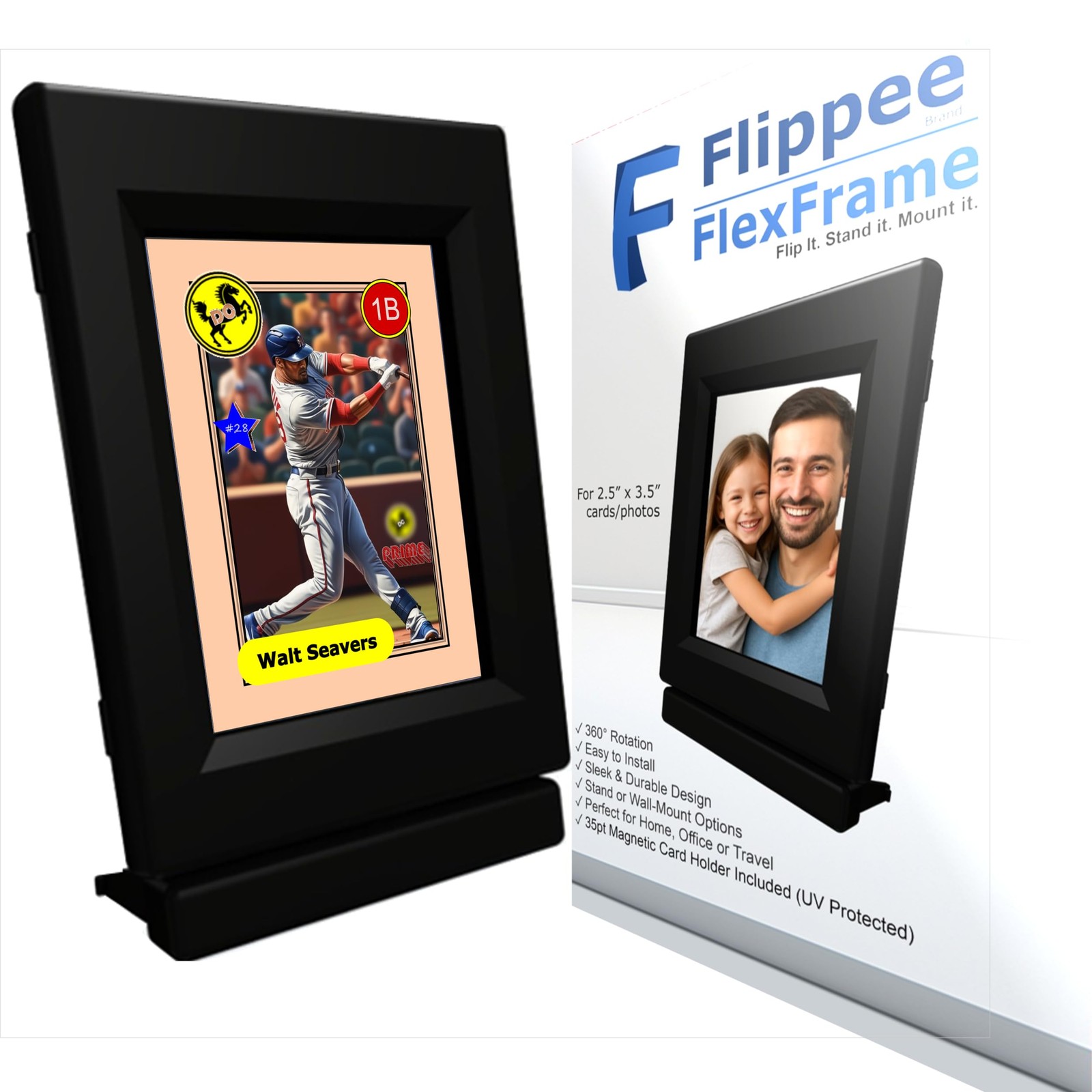 Flexframe Card/photo Display With 360 Flipping - Desk Stand Mode And Wall Mount