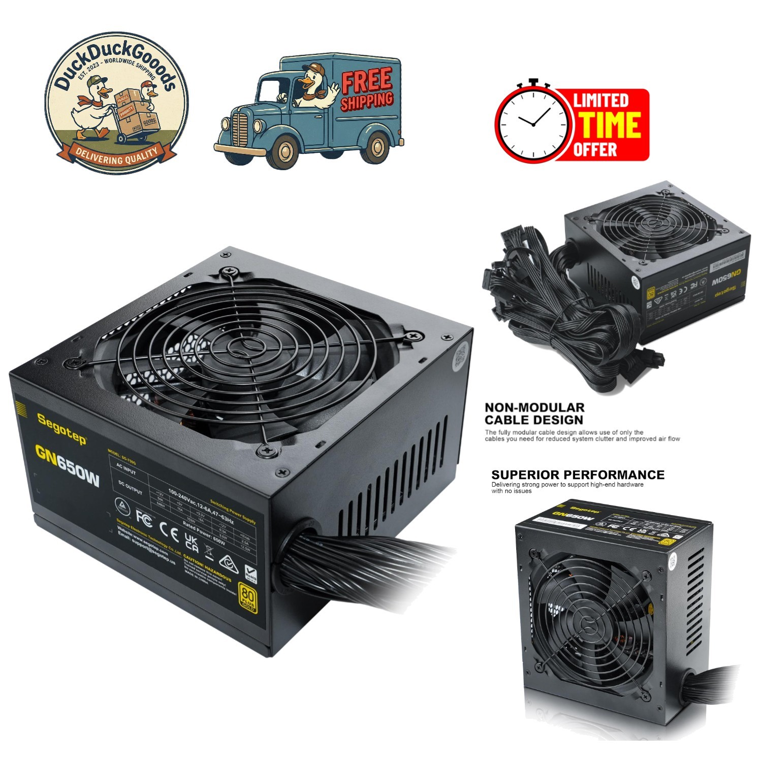 High-Performance 650W Non-Modular ATX Power Supply with PFC Protection - GN-650