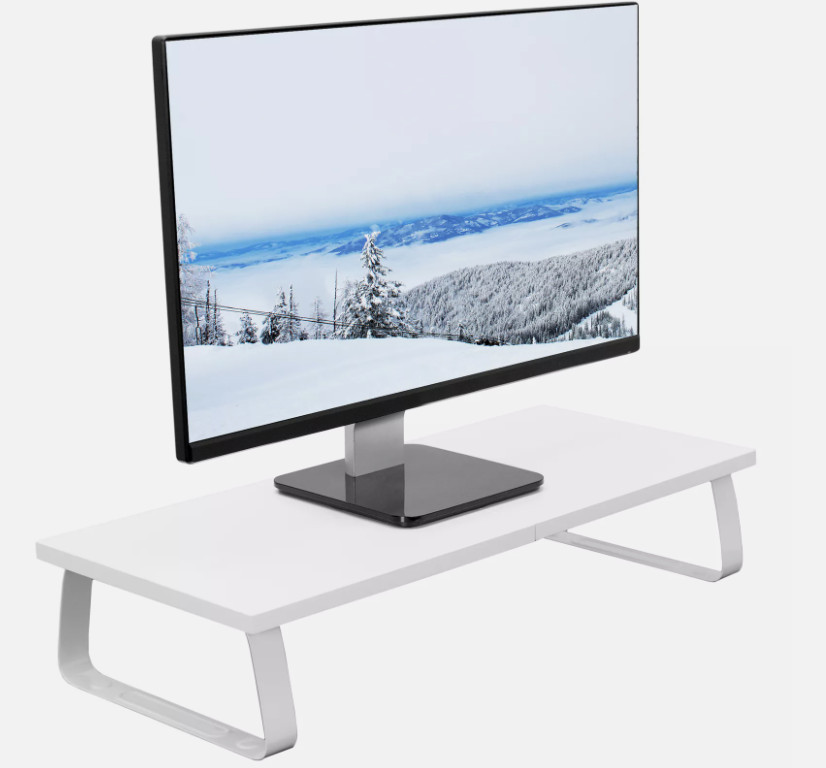 VIVO White Wood 24" Wide Desktop Stand Ergonomic TV Monitor Riser Desk Organizer