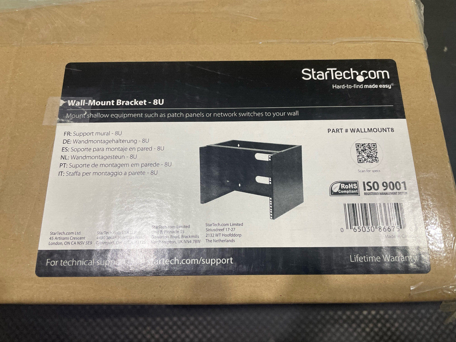 StarTech.com WALLMOUNT8 8U Wall-Mount Bracket for Shallow Rack-Mount Equipment