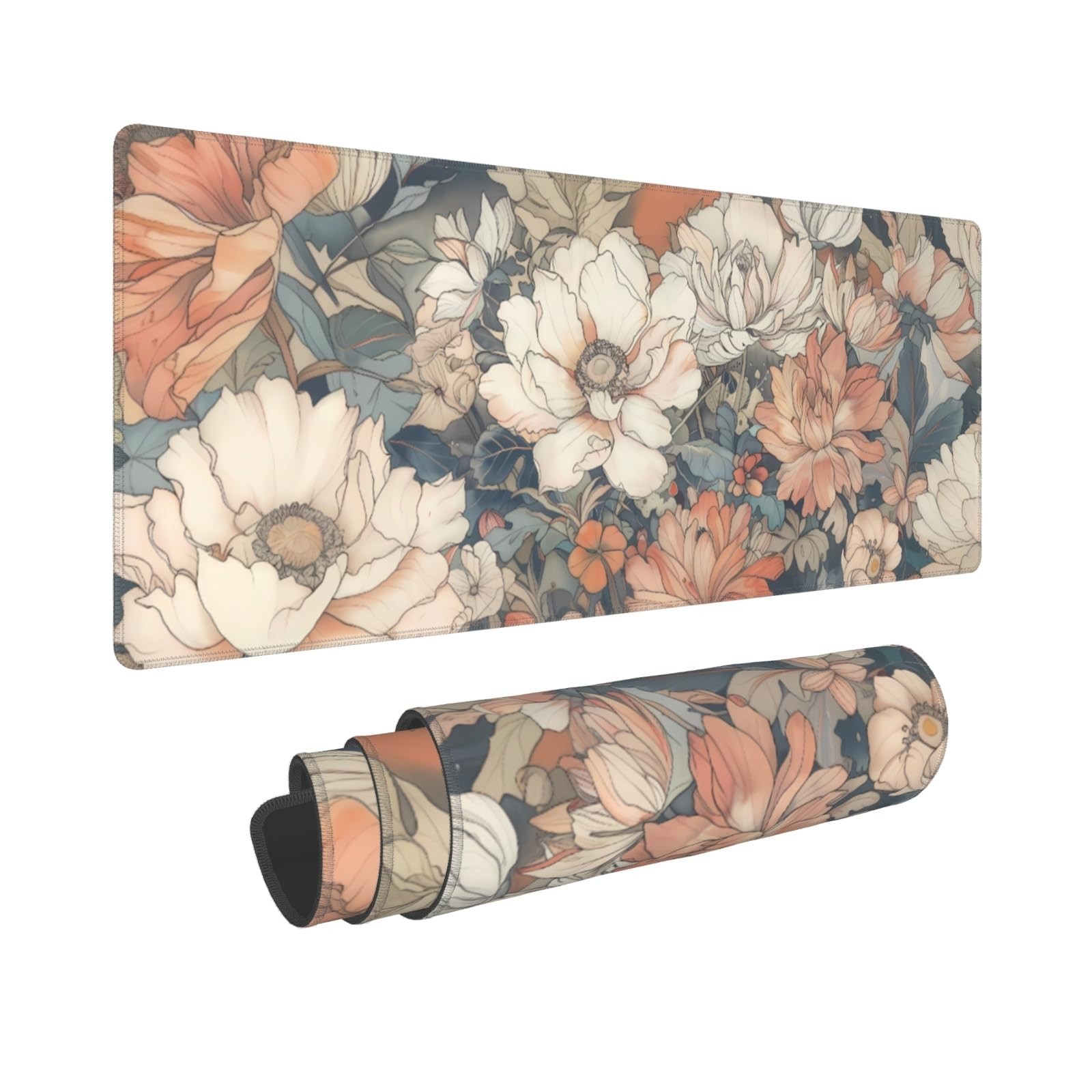 Japanese Floral Pad XL 31.5 X 11.8 Inch Minimalist Aesthetic Art White Coral ...