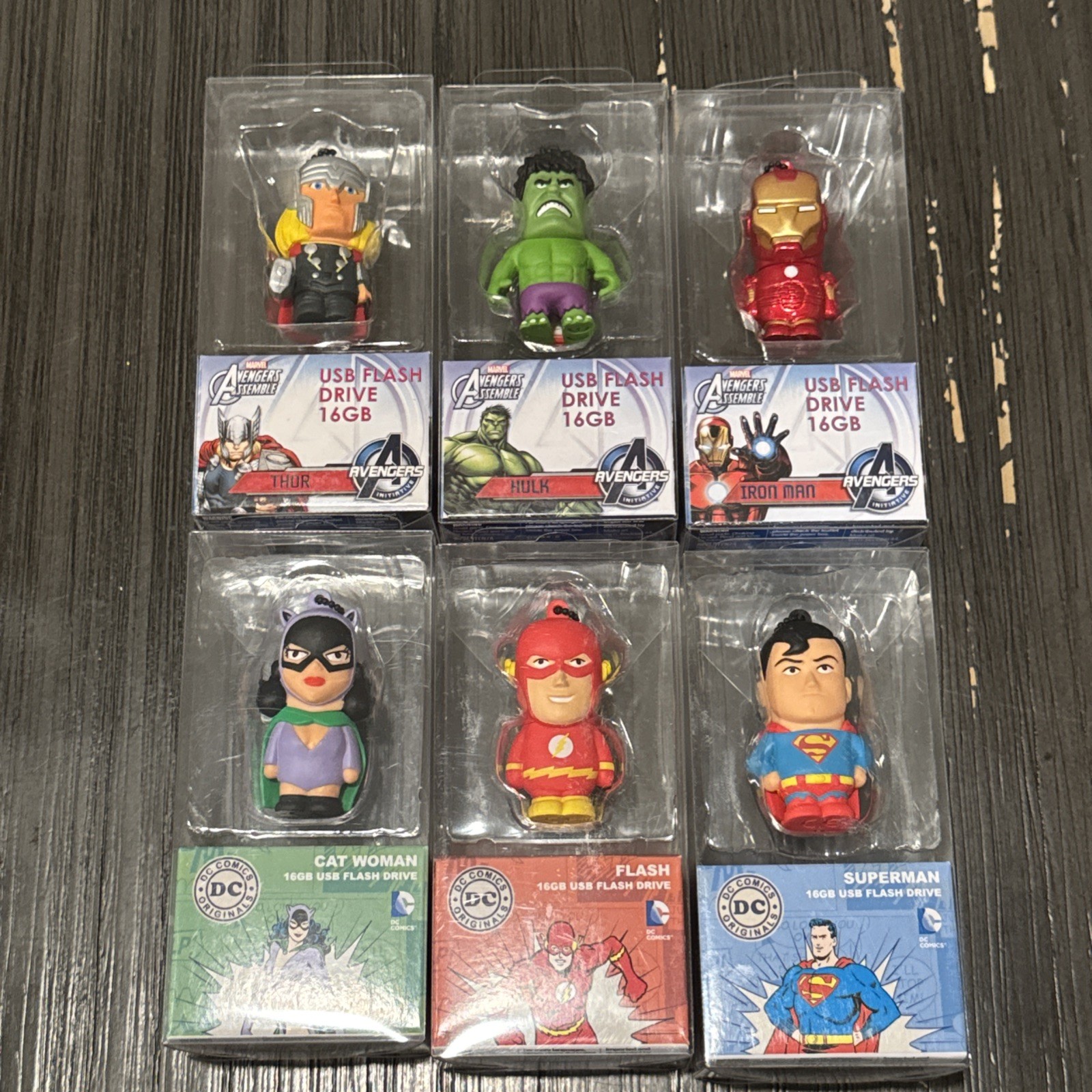 Lot Of 6 Tribe 16GB USB Flash Drive Thor Hulk Iron Catwomen Flash Superman DC