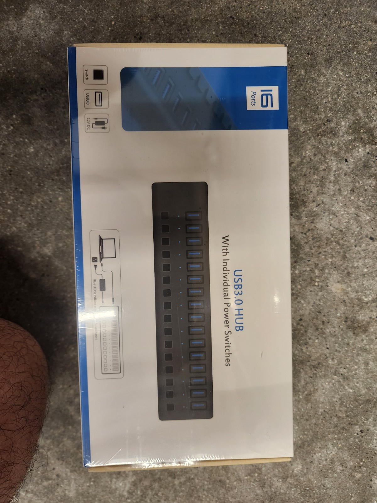 ACASIS 16-Port USB 3.0 Mains Powered Hub Individual Switches W/Power Supply