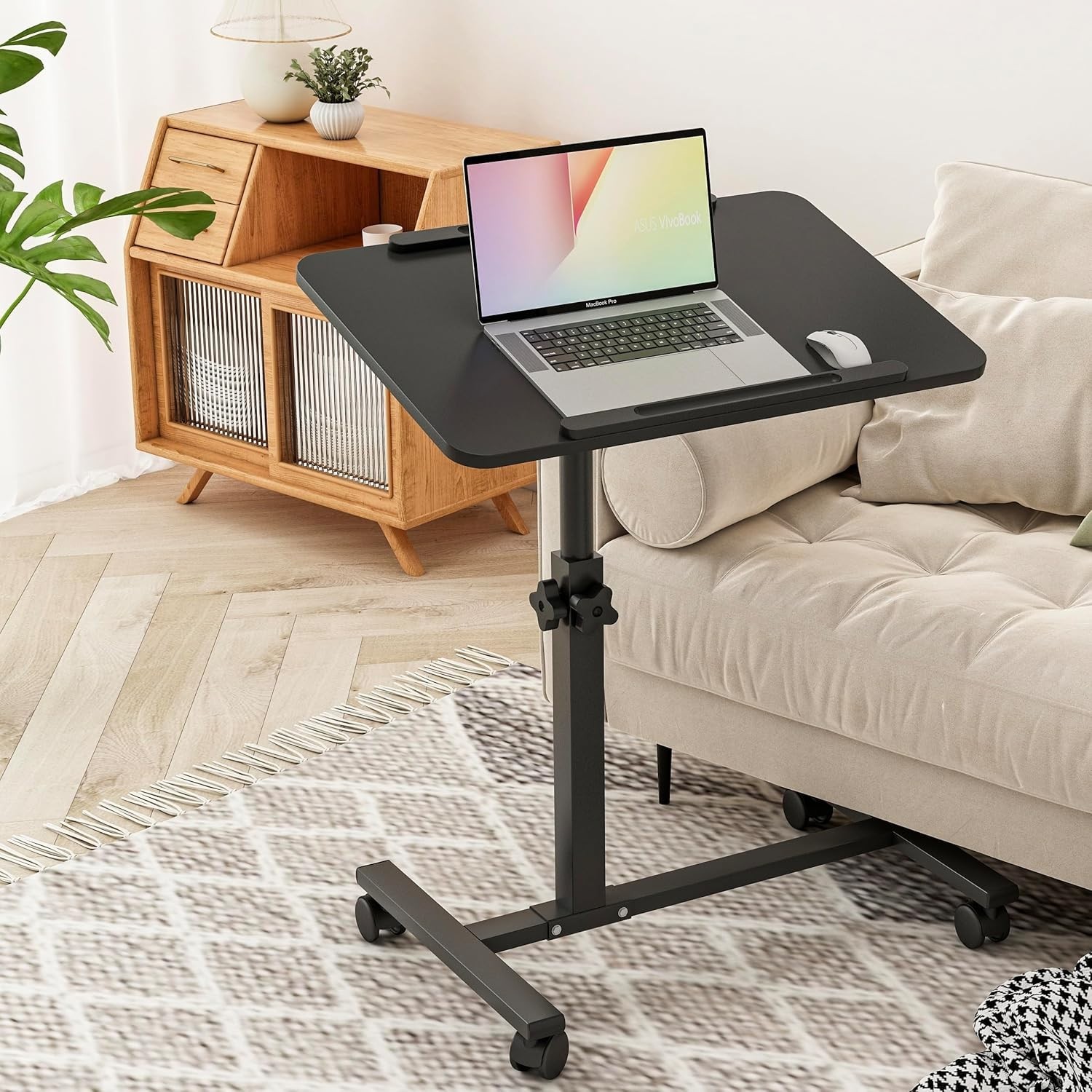 Bed Desk Adjustable Overbed Bedside Table Rolling Laptop Tray Desk Cart Heigh...