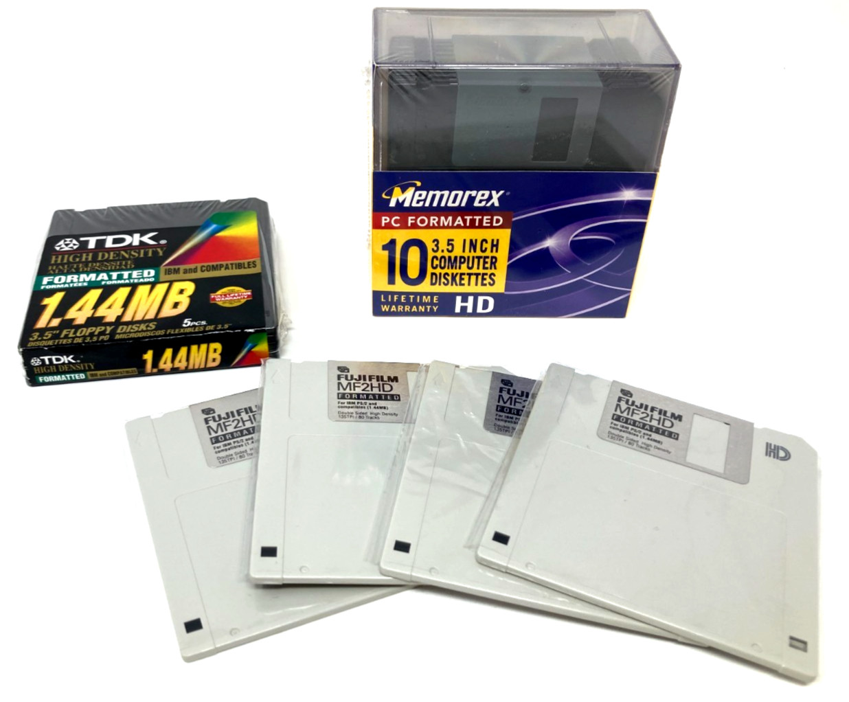 Floppy Disks Memorex, TDK, Fujifilm 1.44MB IBM & Compatibles Formatted 3.5” 19