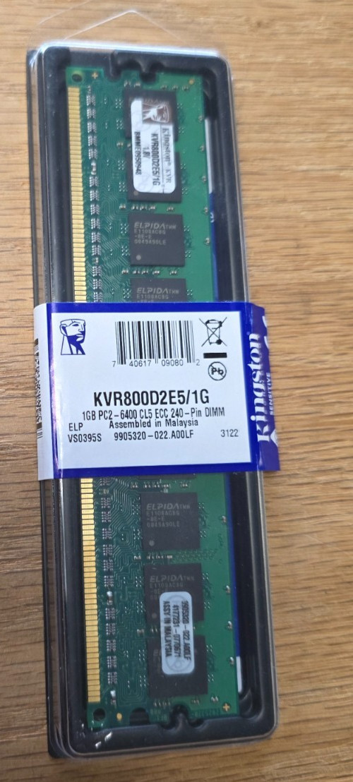 Kingston 1GB ECC Unbuffered DDR2 800 PC2 6400 Server Memory Model KVR800D2E5/1G