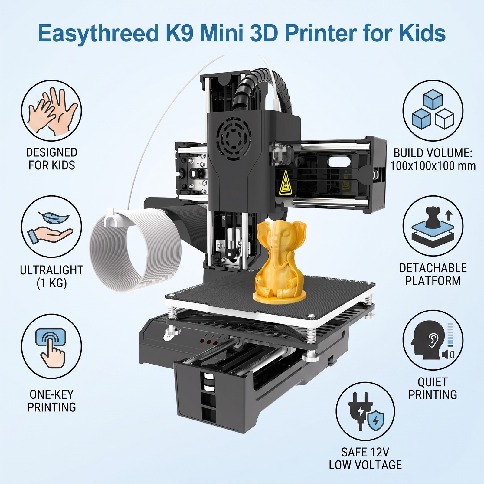 EasyThreed K9 FDM Mini 3D Printer 0.4mm Nozzle High Precision Printing Machine