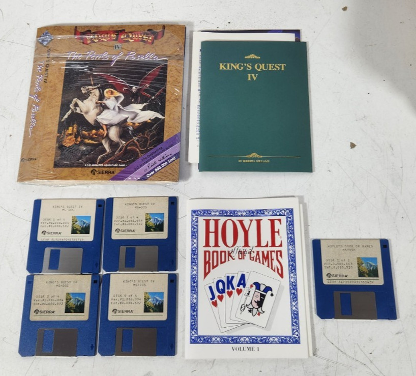 Vintage King's Quest IV The Perils of Roselle & Hoyle Book of Games Sierra 3.5"