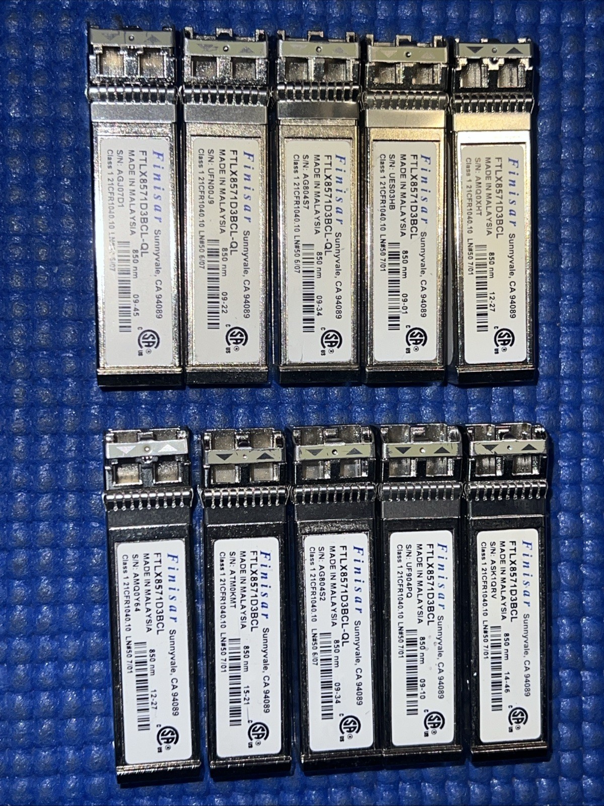 Lot of 10) Finisar FTLX8571D3BCL 10GBASE-SR/SW MM 850nm SFP+ Transceiver