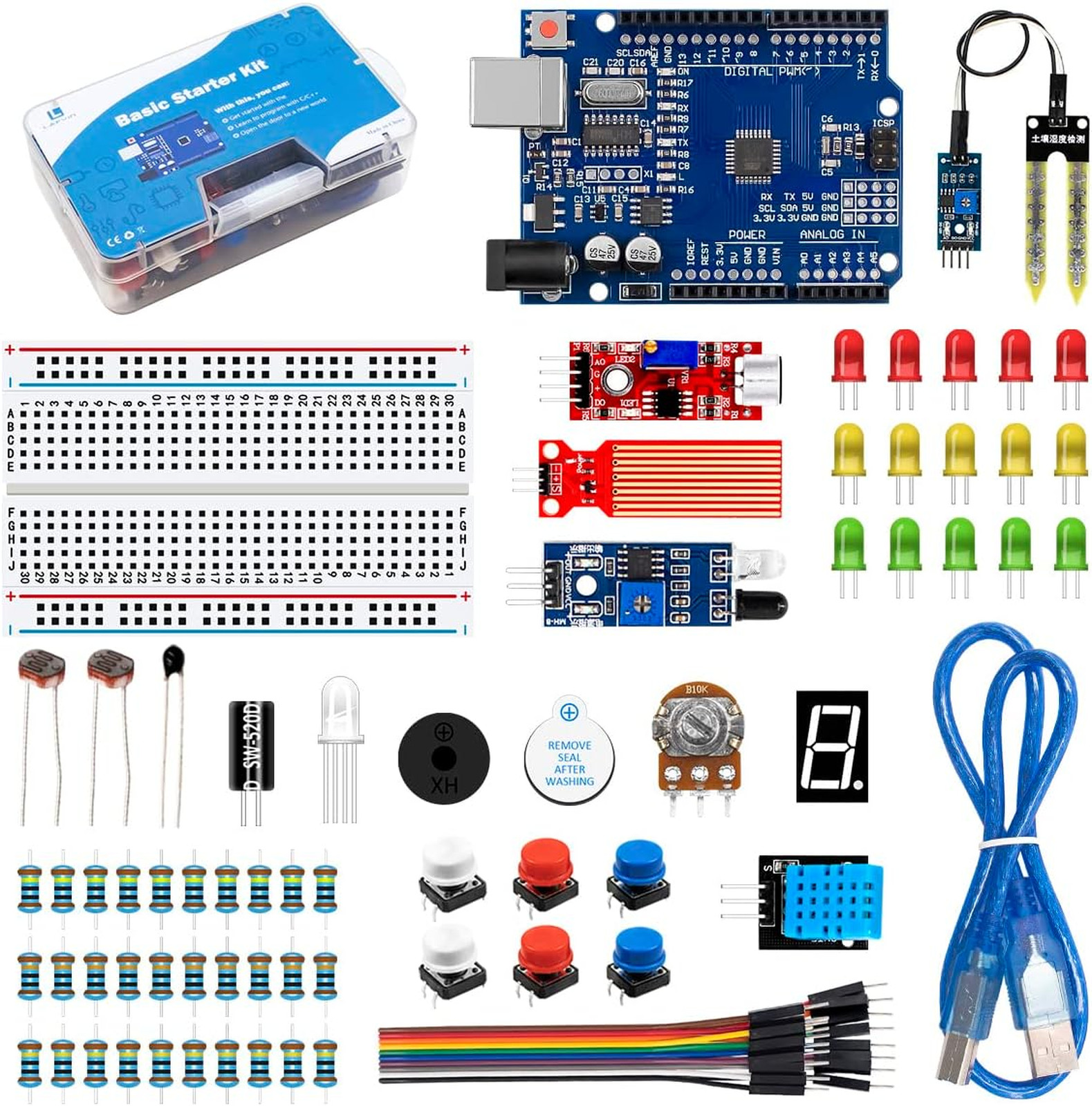 Basic Starter Kit with R3 CH340 Controller Board Breadboard LED Sensors