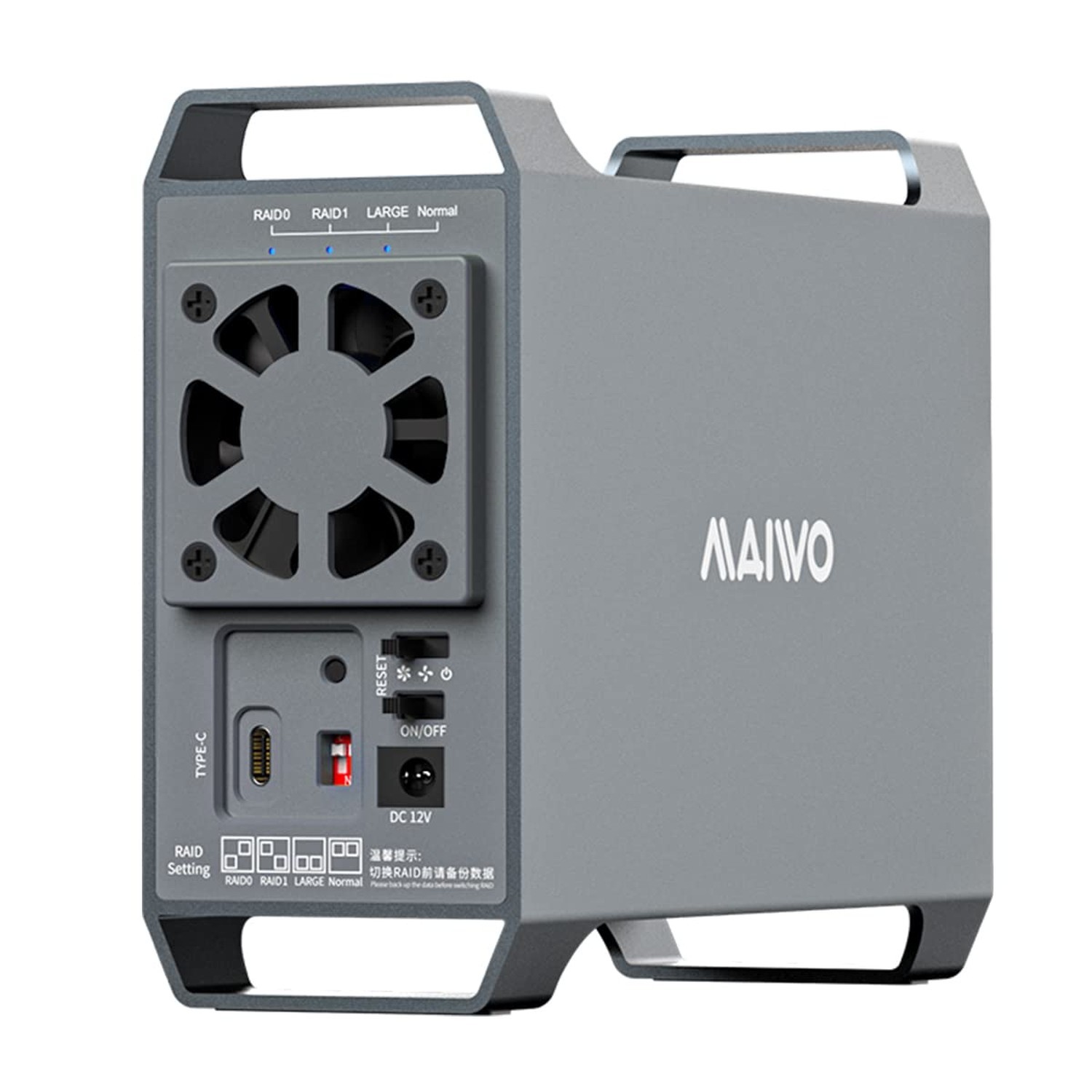 MAIWO Dual Bay RAID Enclosure for 2.5“/3.5" SATA Drive with Cooling Fan, U