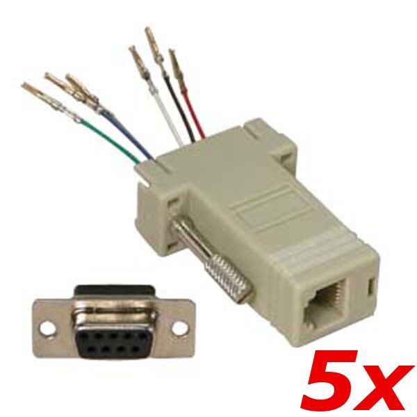 5 Pack - DB9 9-Pin Serial RS232 Female to RJ12/RJ11 Phone 6P6C Modular Adapter