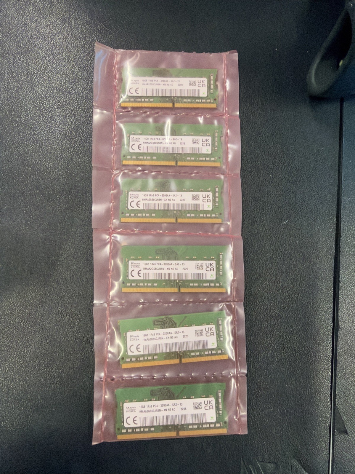 Lot of 6  SK Hynix 16GB 1Rx8 DDR4-3200AA  SODIMM RAM HMAA2GS6CJR8N-XN
