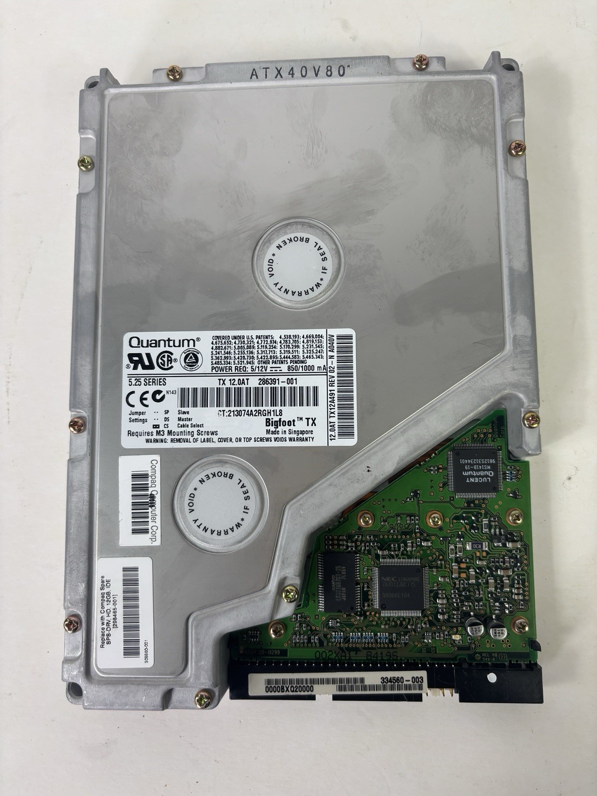Quantum Bigfoot TX 12GB IDE 5.25" Hard Drive 286391-001 Tested and works.