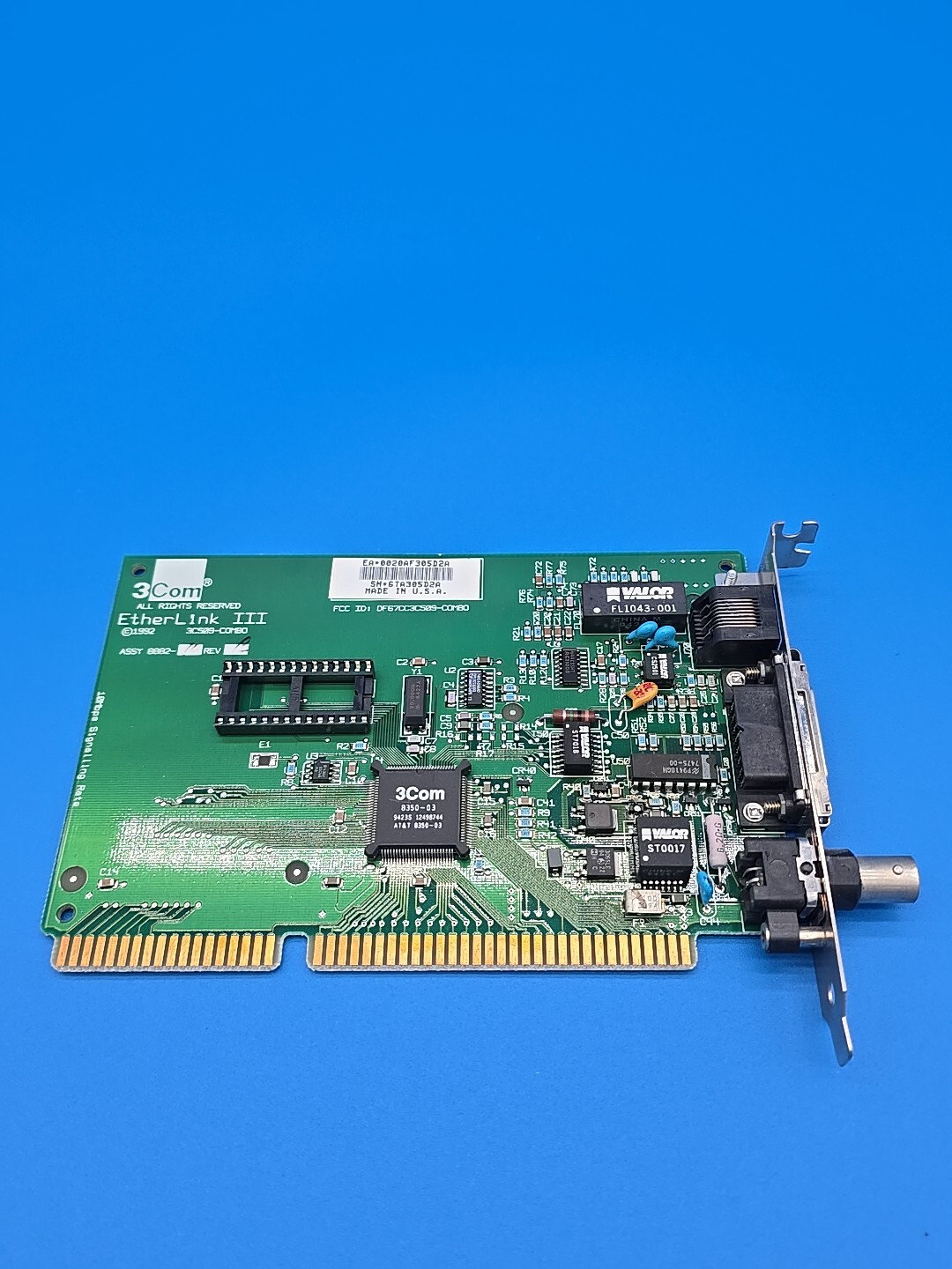 VINTAGE 1992 3COM ETHERLINK III 3C509-COMBO ISA ETHERNET RJ45 / COAX/ THICK LAN1