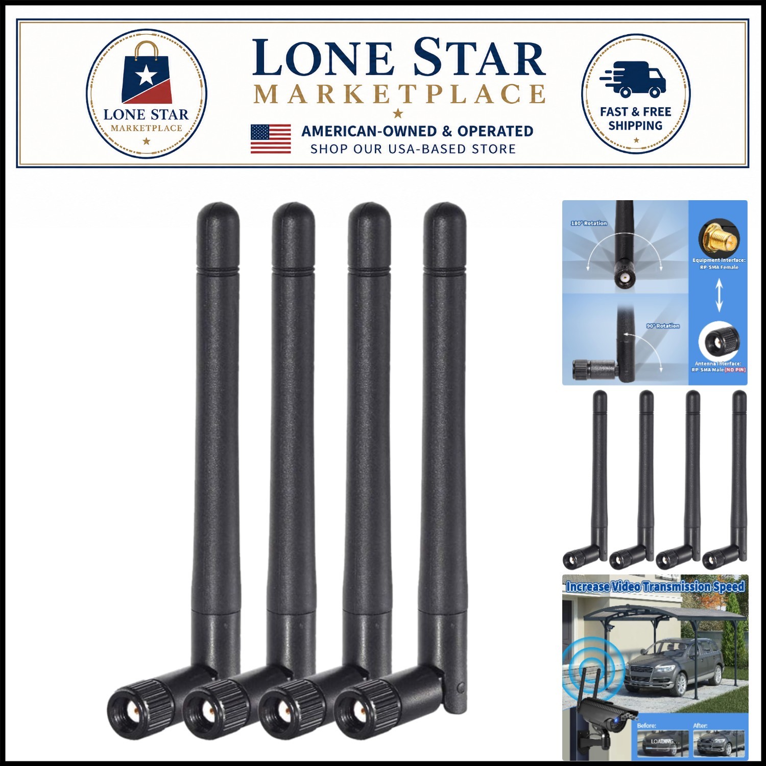 Enhanced Dual Band 3dBi RP-SMA Antenna Set - 4-Pack for Reliable Connectivity