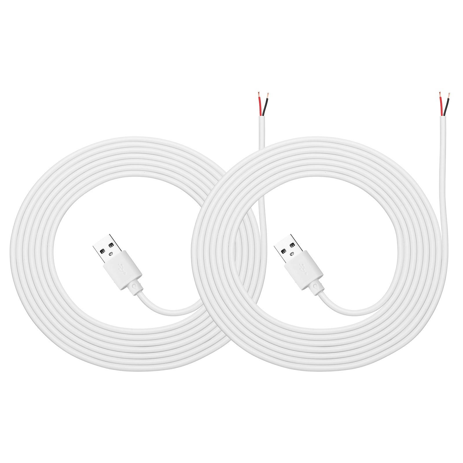 2Pcs 3m/9.84Ft USB Pigtail Cable, 5V 2.4A USB A to 2 Pin Bare Wires, White