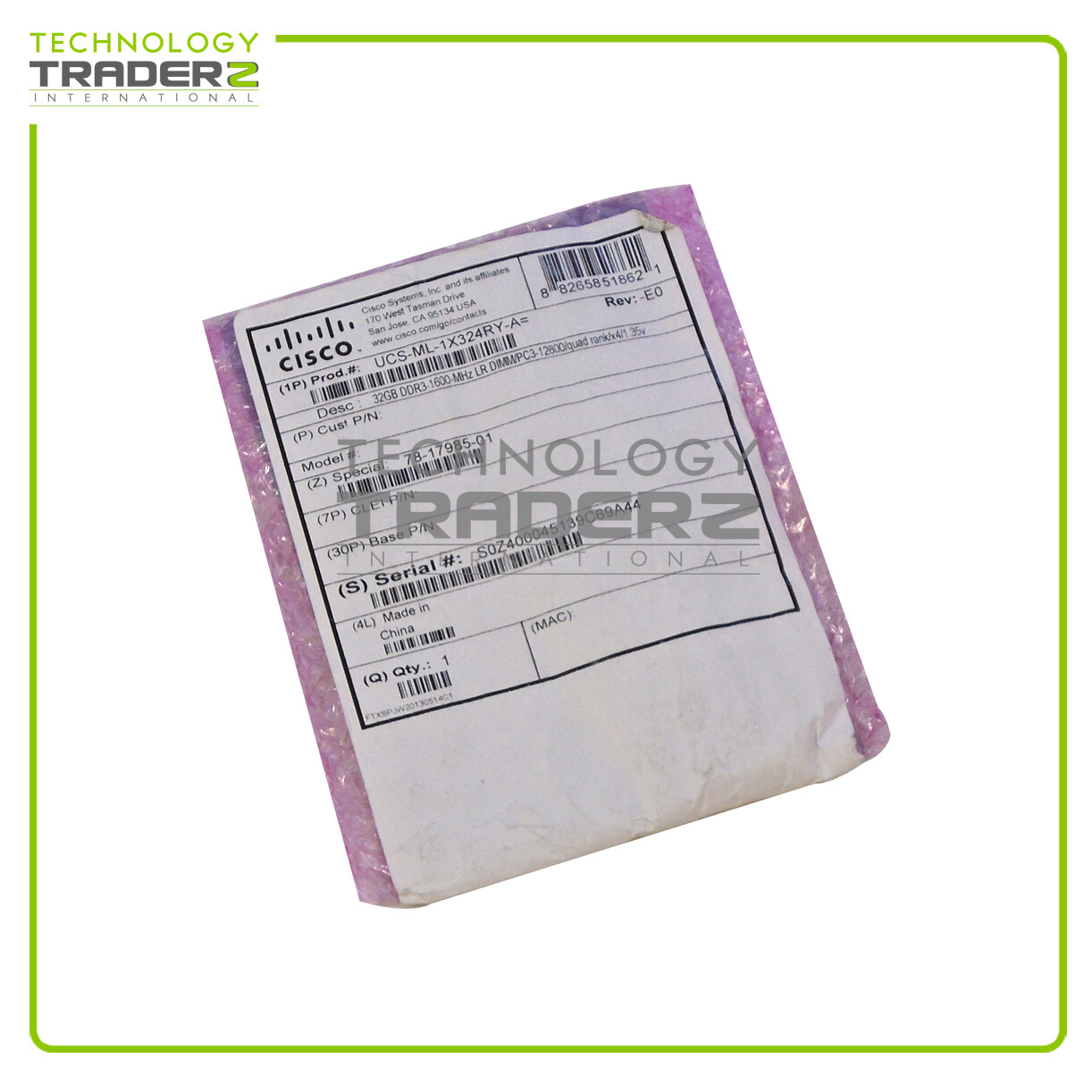 UCS-ML-1X324RY-A Cisco 32GB PC3-12800 DDR3-1600MHz ECC Memory (Sealed in Bag)
