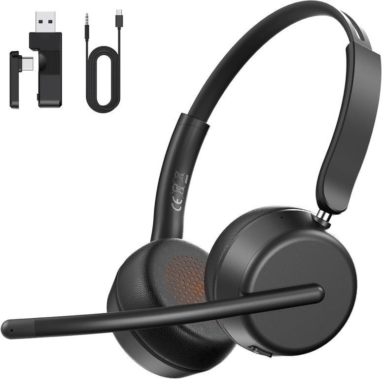 🎧 Wireless Headset AI Noise‑Cancel Mic BT5.4 USB‑A/C Dongle 40H Work Calls
