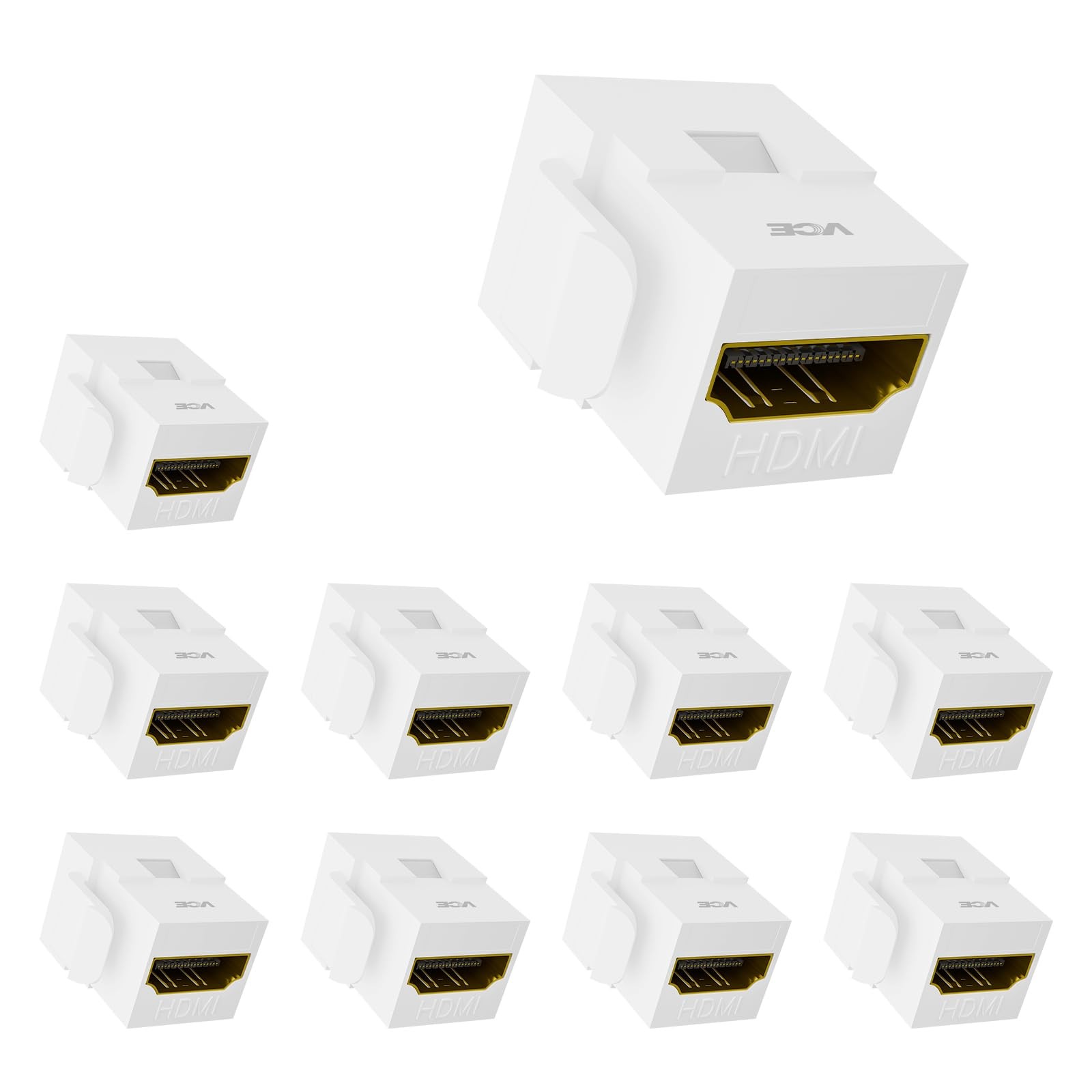VCE 4K HDMI Keystone Jack, F2F Snap-in, for Keystone Wall Plate, 10-Pack