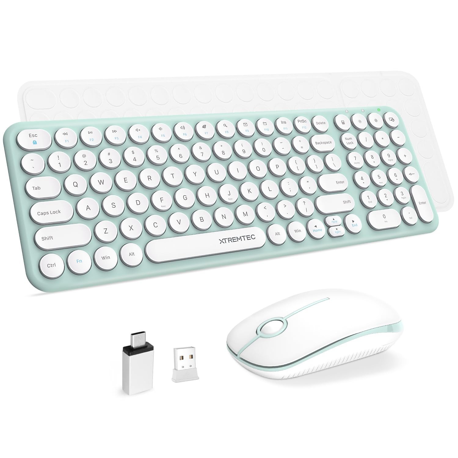 Wireless Keyboard and Mouse Combo, XTREMTEC Cute Kawaii Green Aesthetic Quiet...