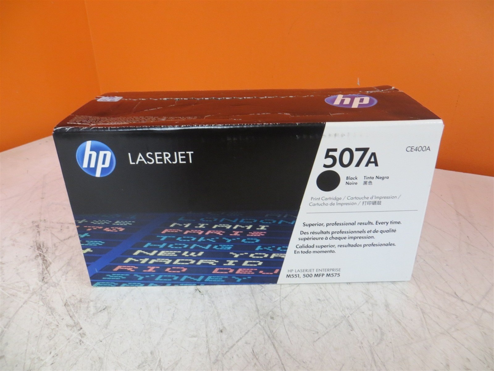 New HP CE400A 507A Black Print Cartridge Dented Box