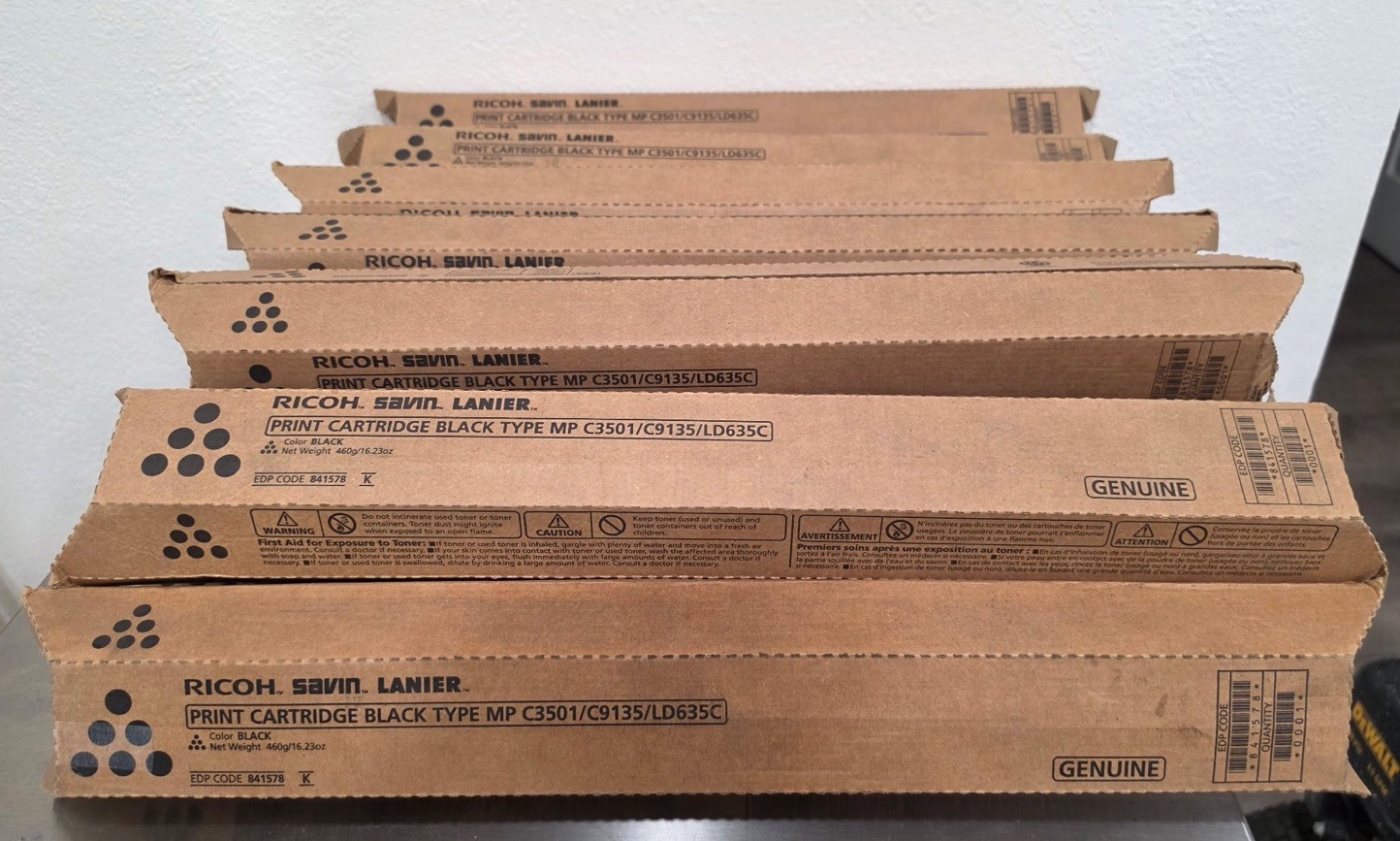 LOT OF 12 New OEM Ricoh 841578 Black Toner Cartridges for MP C3500/ Savin C9135