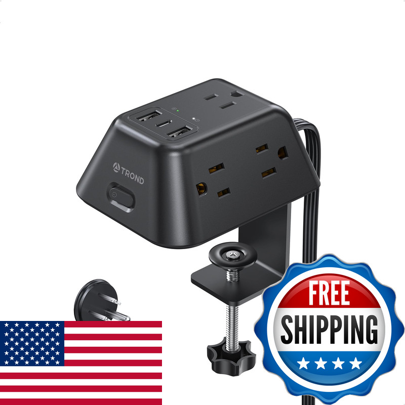 Trond Desk Clamp Power Strip Surge Protector 5 Ac Outlets And 3 Usb Ports Desk